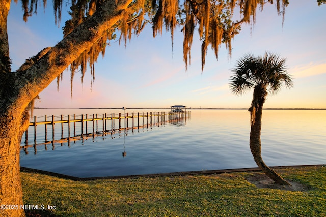 dock area featuring a water view