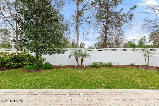 view of yard with a fenced backyard