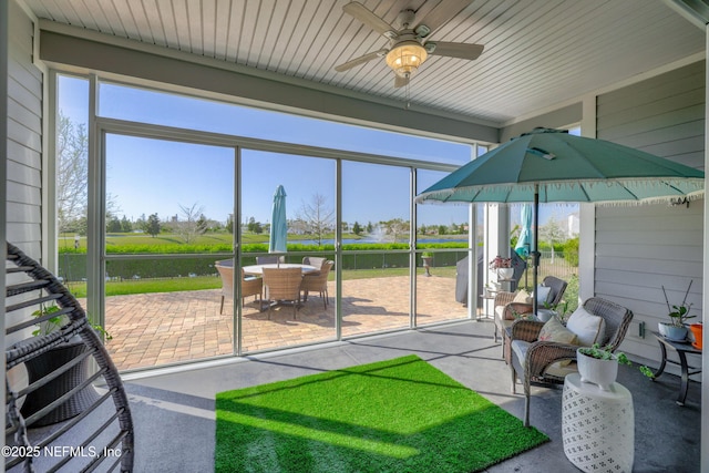 sunroom featuring plenty of natural light and a ceiling fan