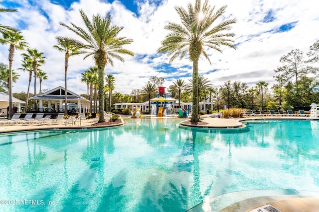 pool featuring a patio area and a gazebo