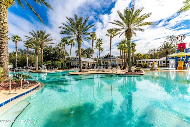 community pool featuring a gazebo