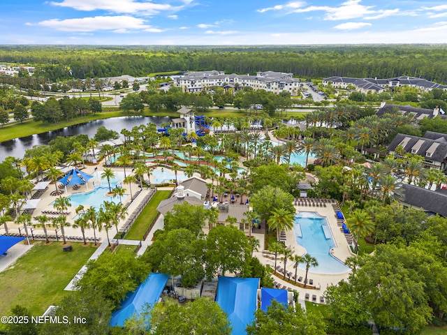 bird's eye view featuring a water view