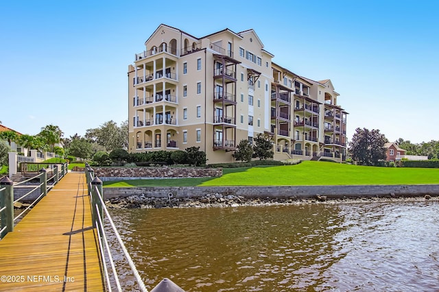 view of dock with a water view