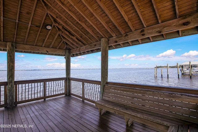 dock area with a water view