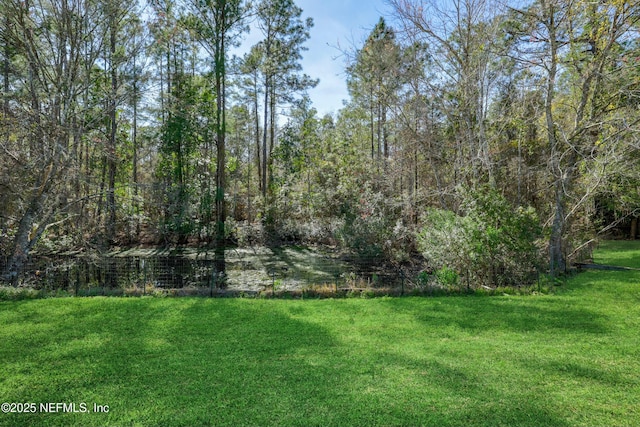 view of yard with a wooded view