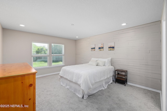 bedroom featuring carpet flooring, recessed lighting, and baseboards