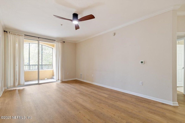 8539 Gate Pkwy W Unit 1723, Jacksonville, FL 32216 - unfurnished room with visible vents, baseboards, ceiling fan, light wood-style floors, and crown molding