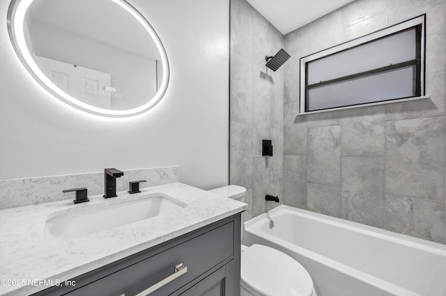 full bathroom with toilet, vanity, and shower / bathing tub combination