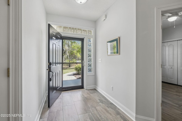 entrance foyer featuring light wood finished floors and baseboards