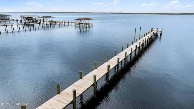 view of dock with a water view