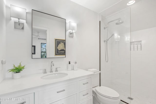 full bath with toilet, walk in shower, and vanity