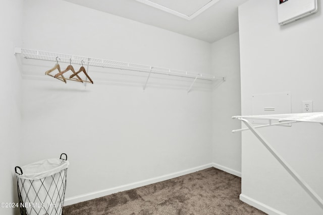 spacious closet featuring carpet and a wall mounted air conditioner