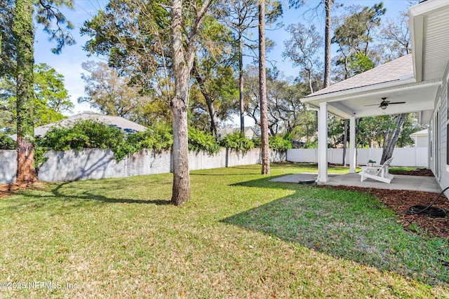 view of yard with a patio area and a fenced backyard