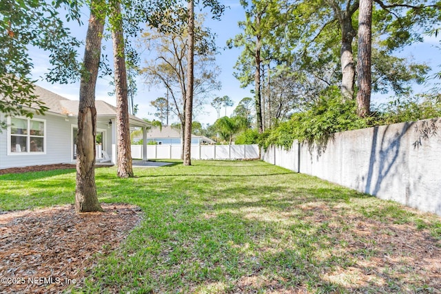 view of yard featuring a fenced backyard