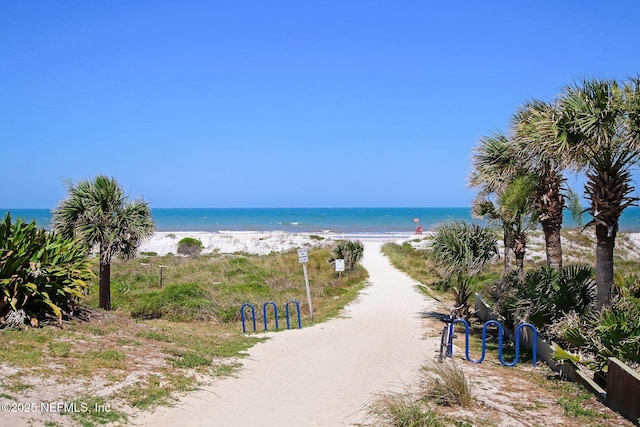 view of water feature with a view of the beach