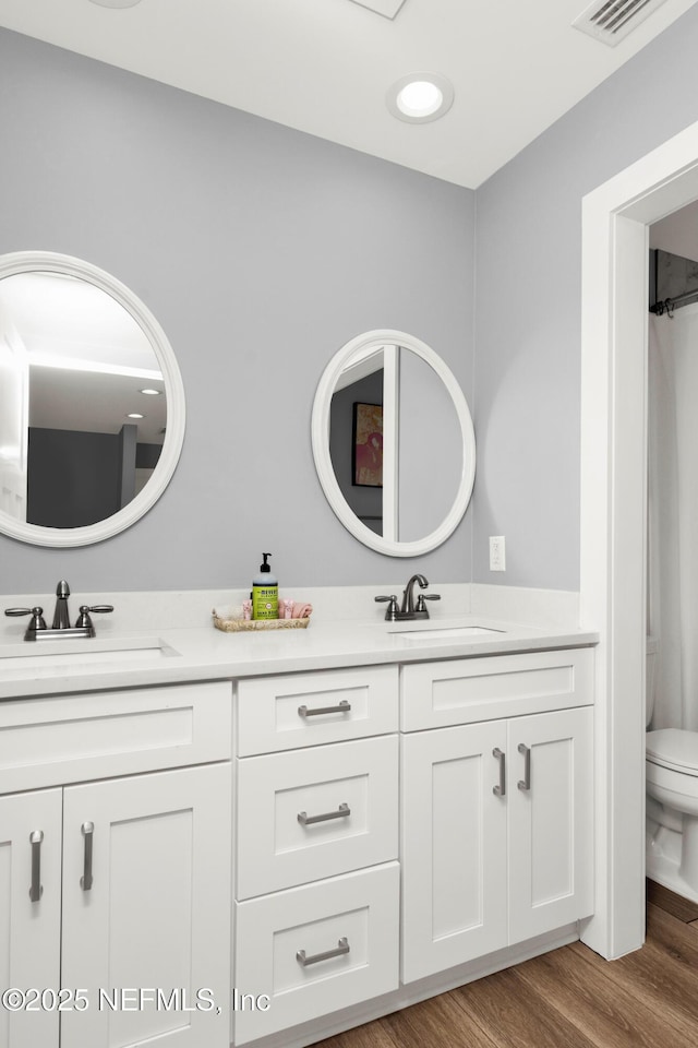 1306 1st St S, Jacksonville Beach, FL 32250 - bathroom with double vanity, wood finished floors, toilet, and a sink