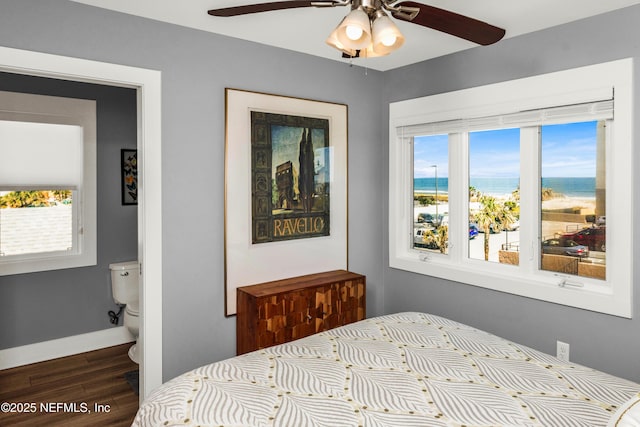 1306 1st St S, Jacksonville Beach, FL 32250 - bedroom with multiple windows, ceiling fan, baseboards, and dark wood-style flooring