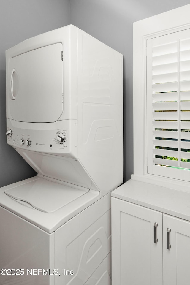 1306 1st St S, Jacksonville Beach, FL 32250 - laundry area with cabinet space and stacked washer and dryer