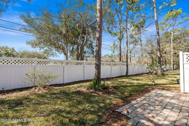 view of yard featuring a patio and a fenced backyard