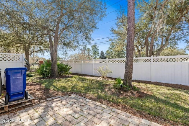 exterior space with a patio area and a fenced backyard