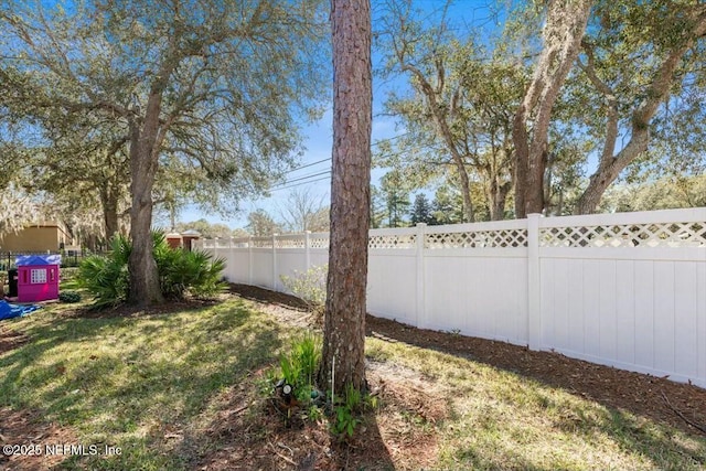 view of yard with a fenced backyard