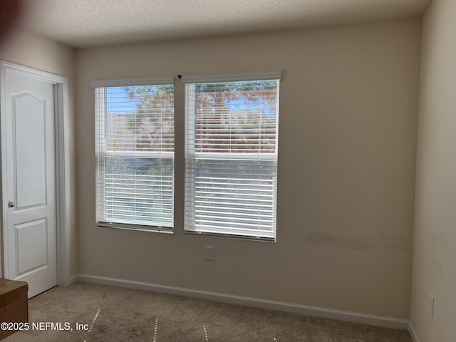 carpeted empty room featuring plenty of natural light, baseboards, and a textured ceiling