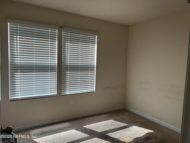 carpeted spare room with baseboards