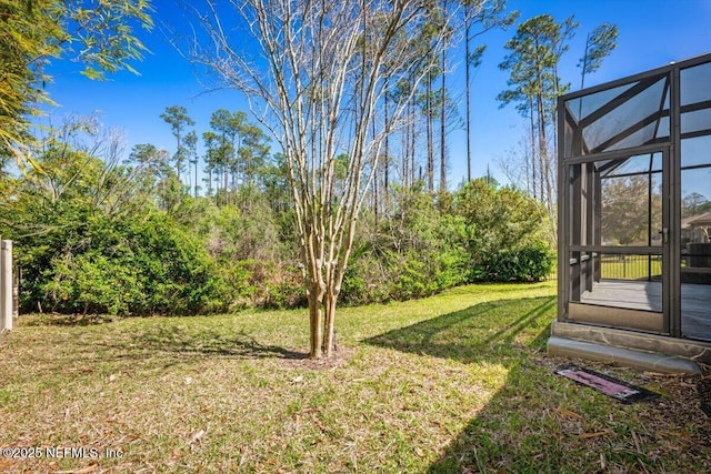 view of yard with a lanai