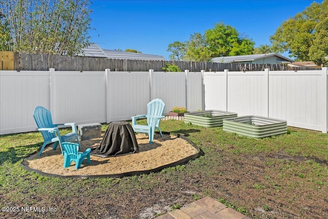 view of yard with a fenced backyard