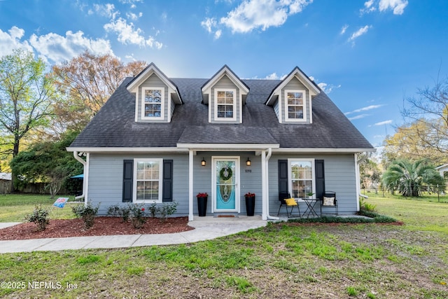 cape cod house featuring a front lawn