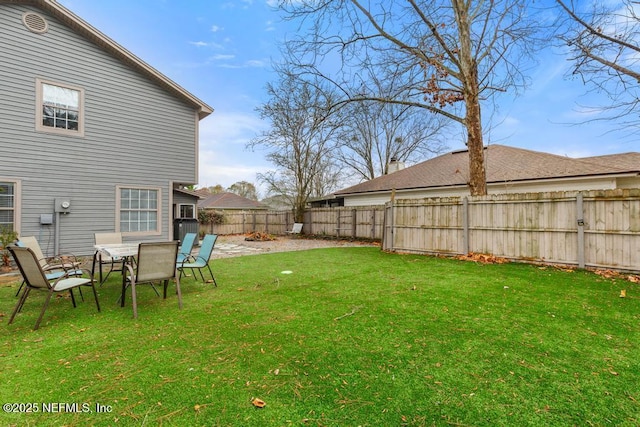 view of yard with a fenced backyard