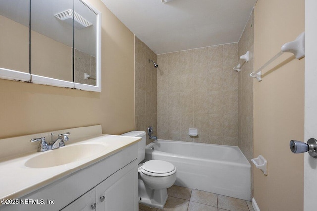 full bathroom with vanity, shower / tub combination, tile patterned flooring, and toilet