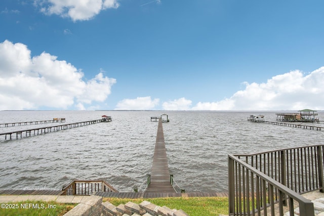 view of dock with a water view