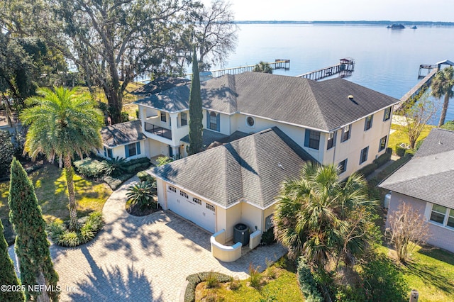 aerial view with a water view