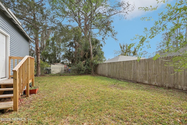 view of yard with a fenced backyard