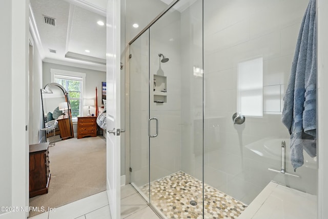 294 Mahi Dr, Ponte Vedra, FL 32081 - full bathroom with ensuite bathroom, visible vents, a stall shower, and a raised ceiling