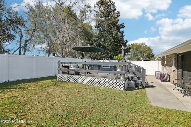 view of yard featuring a fenced backyard and a patio area