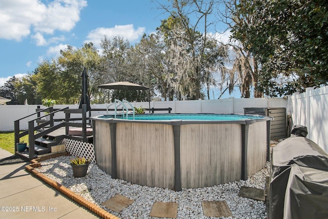 view of swimming pool with a fenced in pool and a fenced backyard