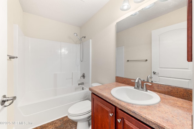 bathroom with shower / bath combination, vanity, and toilet