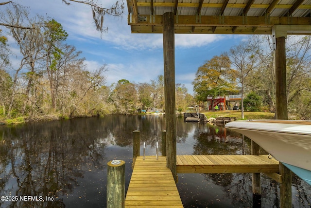 dock area with a water view