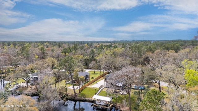 drone / aerial view featuring a view of trees