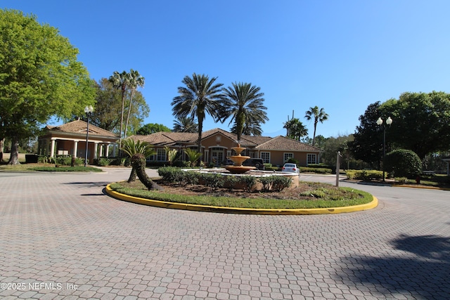 view of front facade with curved driveway