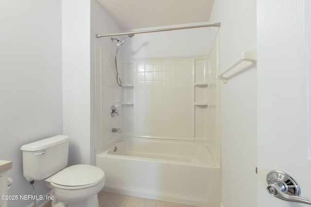 full bathroom with bathing tub / shower combination, tile patterned flooring, and toilet