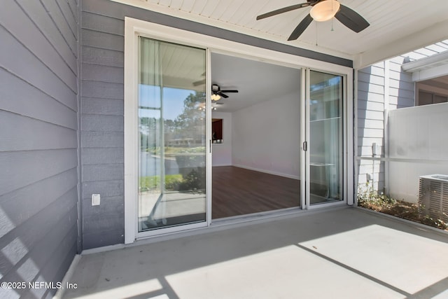 view of patio featuring ceiling fan and central air condition unit