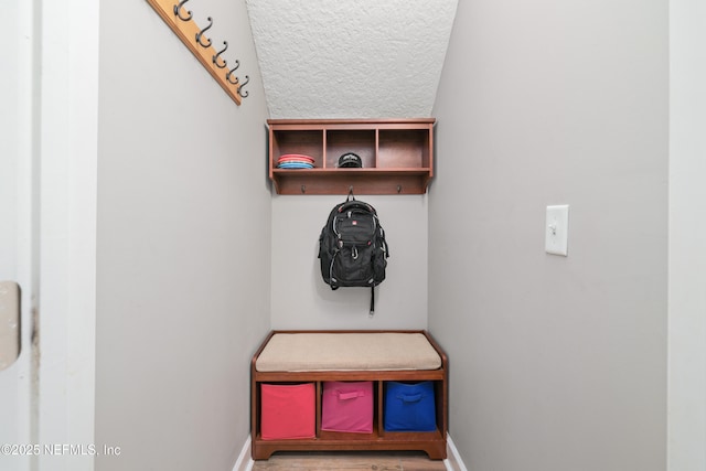 mudroom featuring baseboards and a textured ceiling