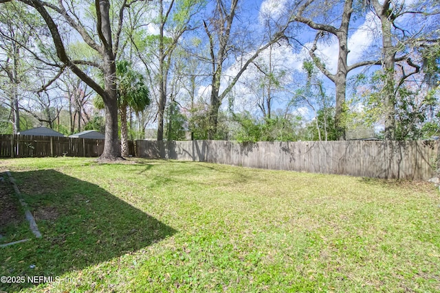 view of yard with a fenced backyard