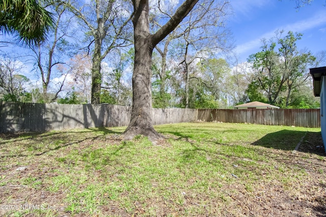 view of yard with a fenced backyard