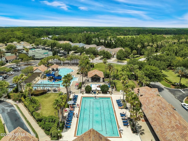 aerial view featuring a view of trees