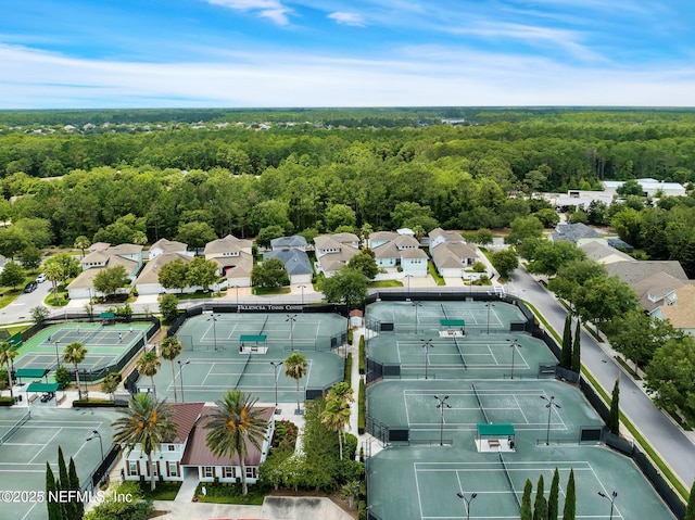 aerial view with a forest view and a residential view