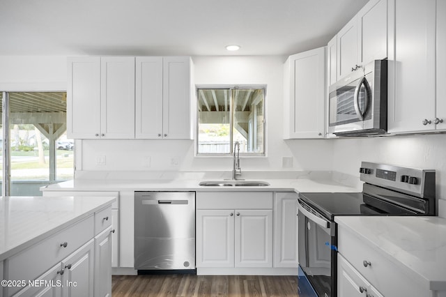 kitchen featuring a sink, stainless steel appliances, and white cabinetry